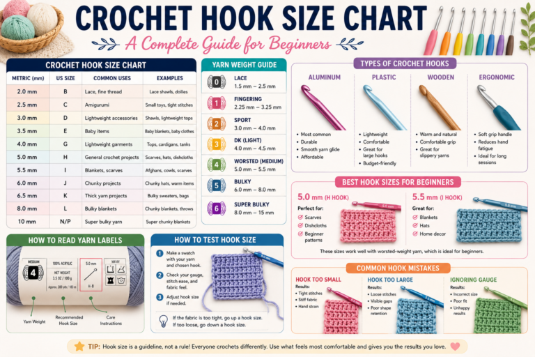 crochet hook size chart, crochet hooks, crochet supplies, crochet beginner, crochet tools, crochet tutorial, crochet yarn, crochet guide, hook sizes, crochet basics, amigurumi hooks, crochet techniques, crochet tips, yarn weight guide, crochet patterns